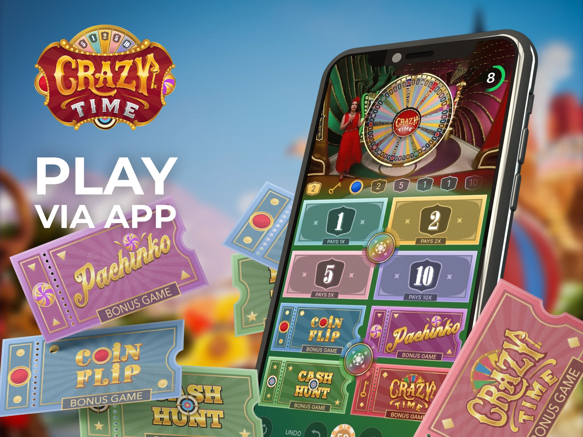 Play Crazy Time anytime using the mobile app.