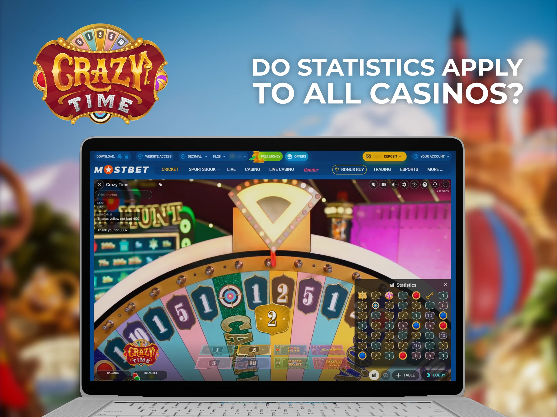 Crazy Time shows its statistics in any casino.