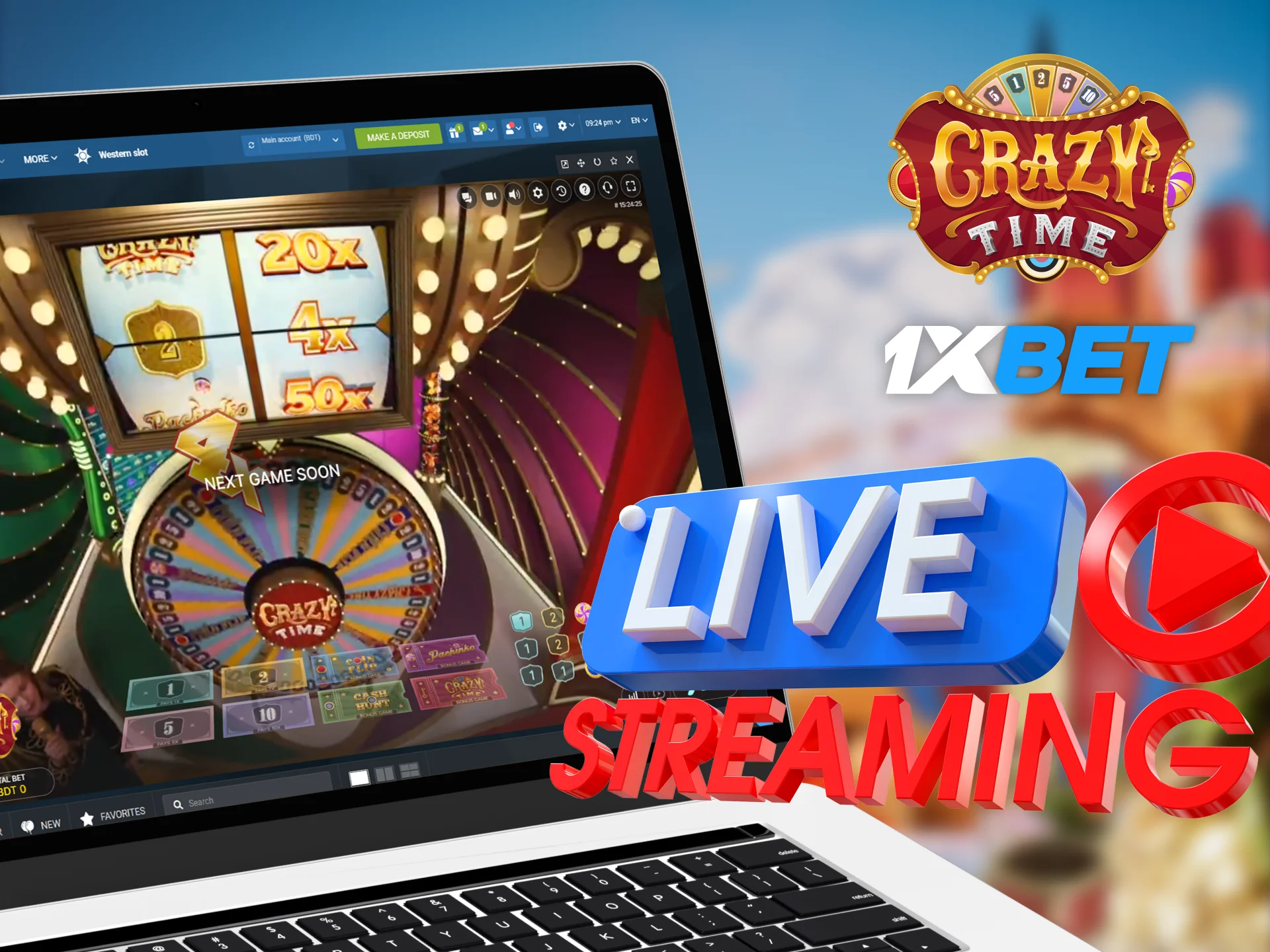 1xBet provide you with high-quality Crazy Time live streaming.