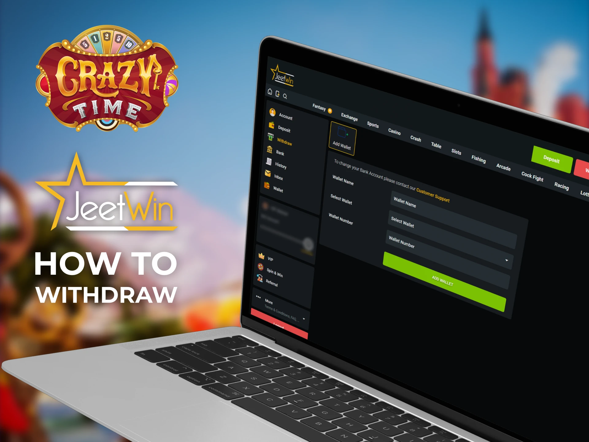 Quickly withdraw your Crazy Time winnings at Jeetwin.