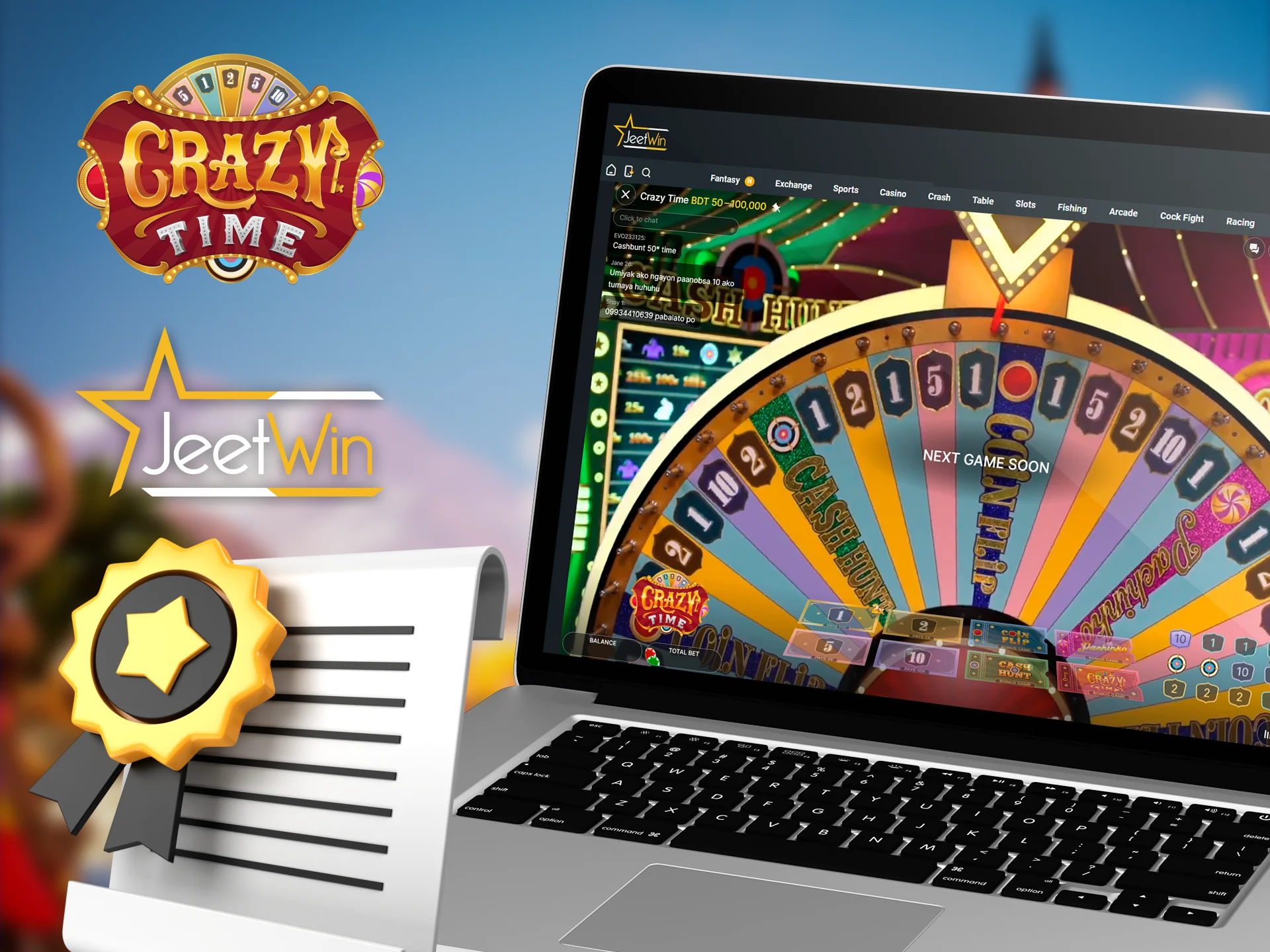 Play Crazy Time at the licensed Jeetwin Casino.