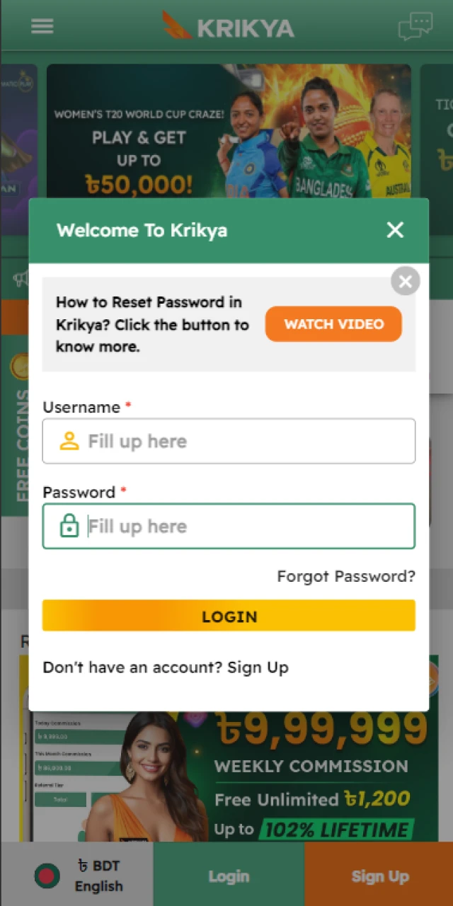 Log in to your Krikya account to start playing Crazy Time.