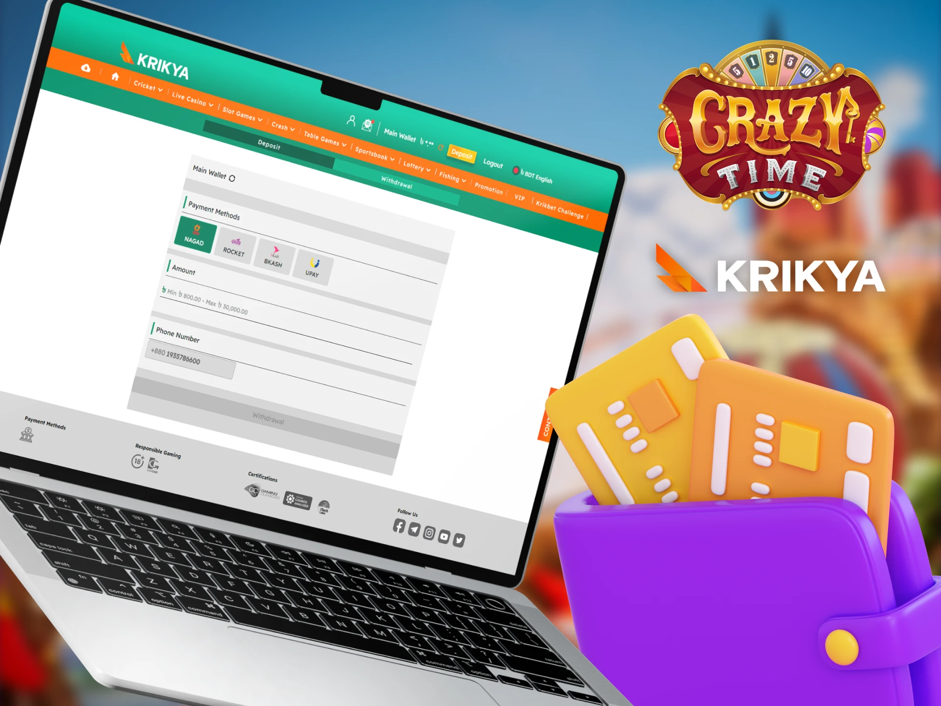 Withdraw your Crazy Time winnings to Krikya by following this guide.