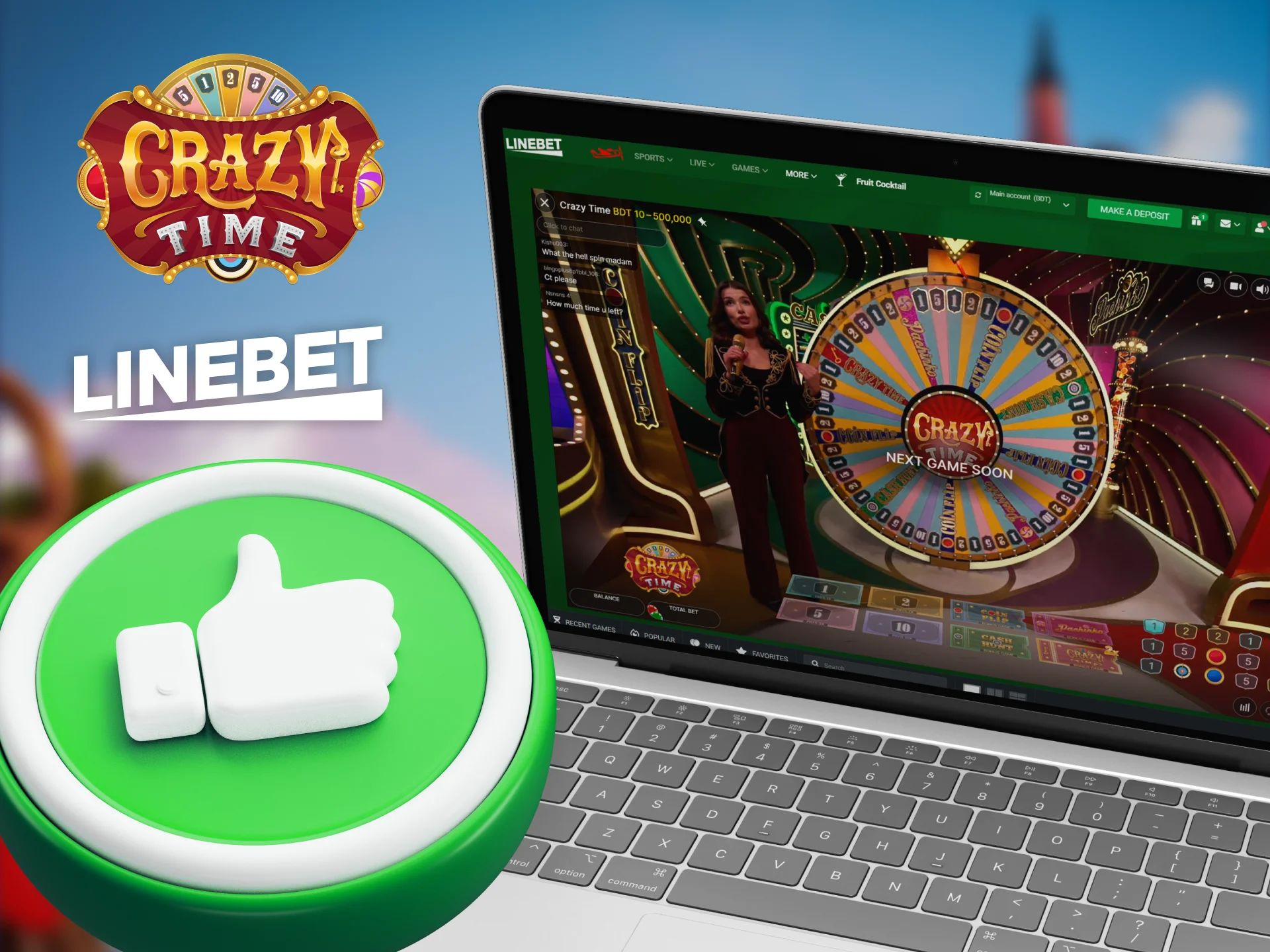 Linebet is the best casino where you can play Crazy Time.