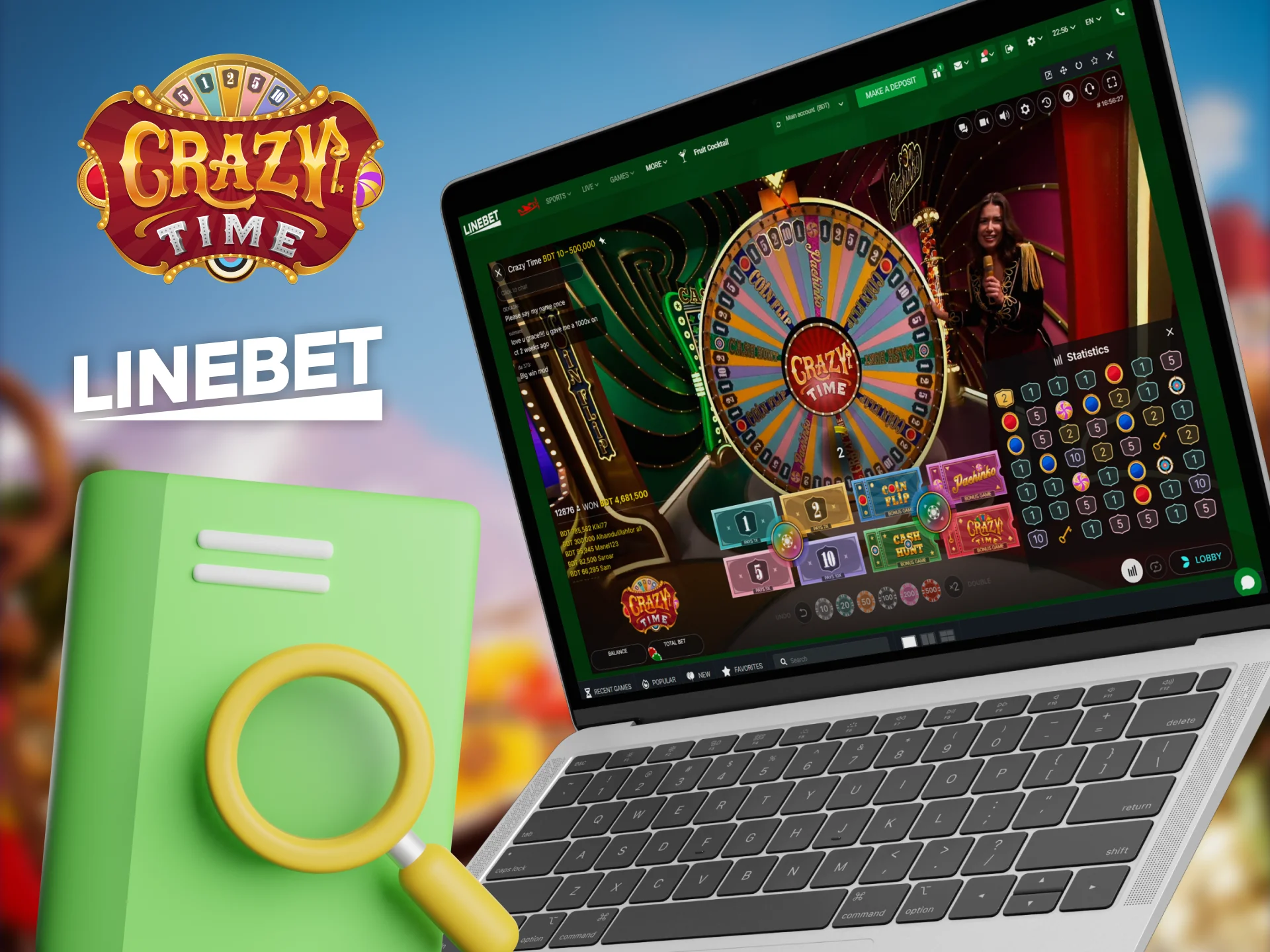 Crazy Time players can view game round statistics on the Linebet.