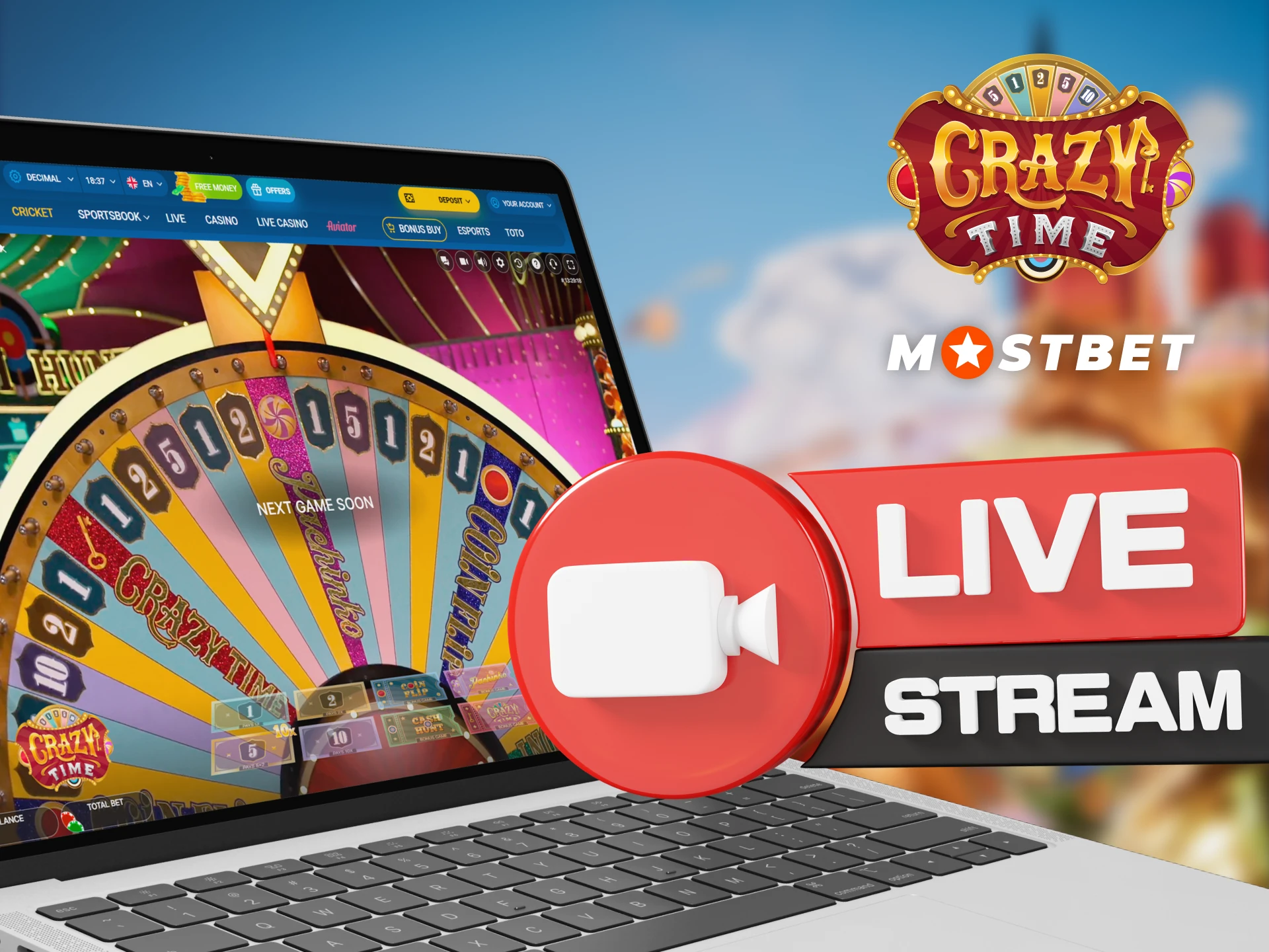 Watch Crazy Time live on Mostbet.