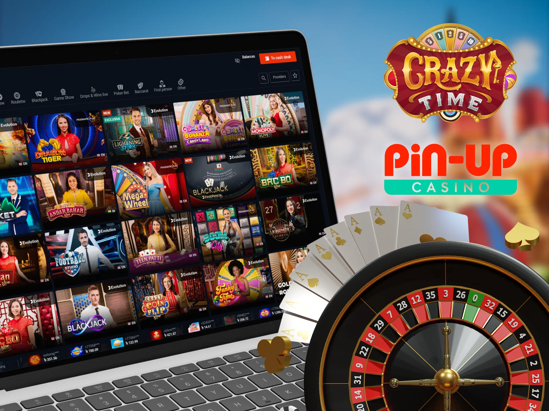 At Pin Up you can play not only Crazy Time, but also other live casino games.