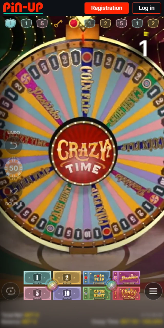 Live game Crazy Time in Pin Up casino.