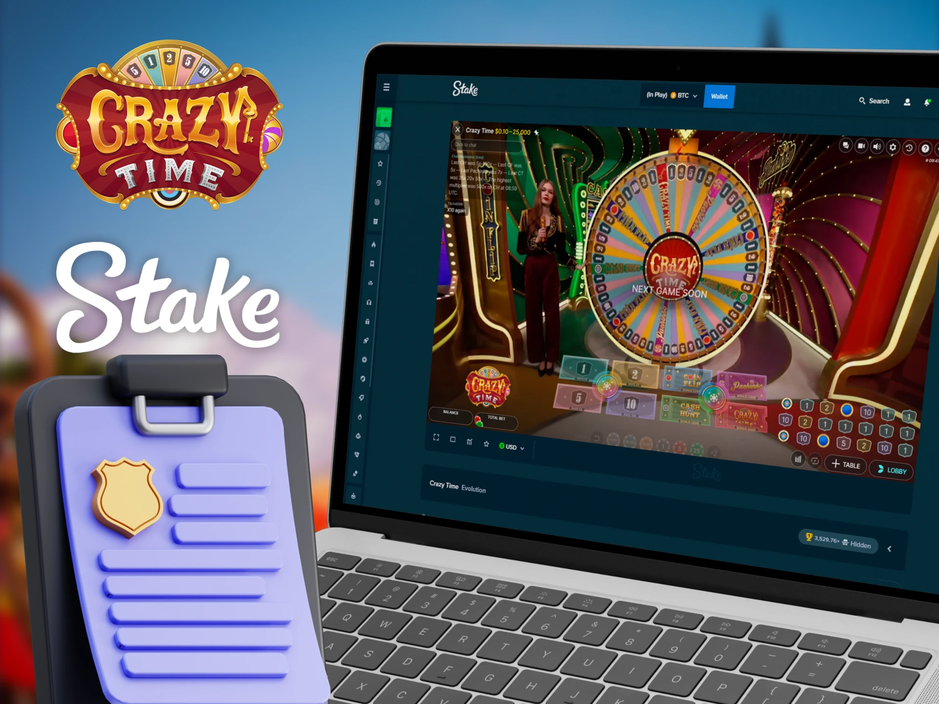 Stake is a licensed casino where you can play Crazy Time.