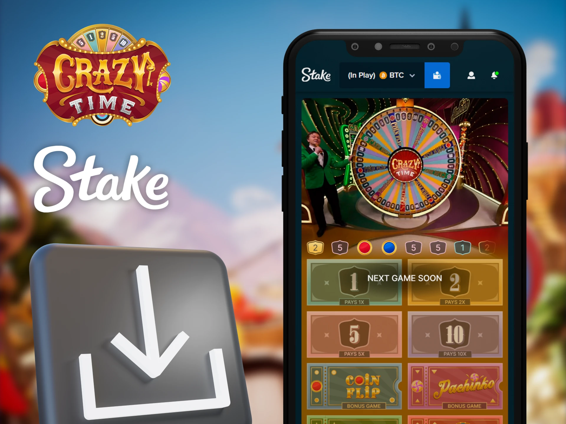 Play Crazy Time anywhere with the Stake Casino mobile app.