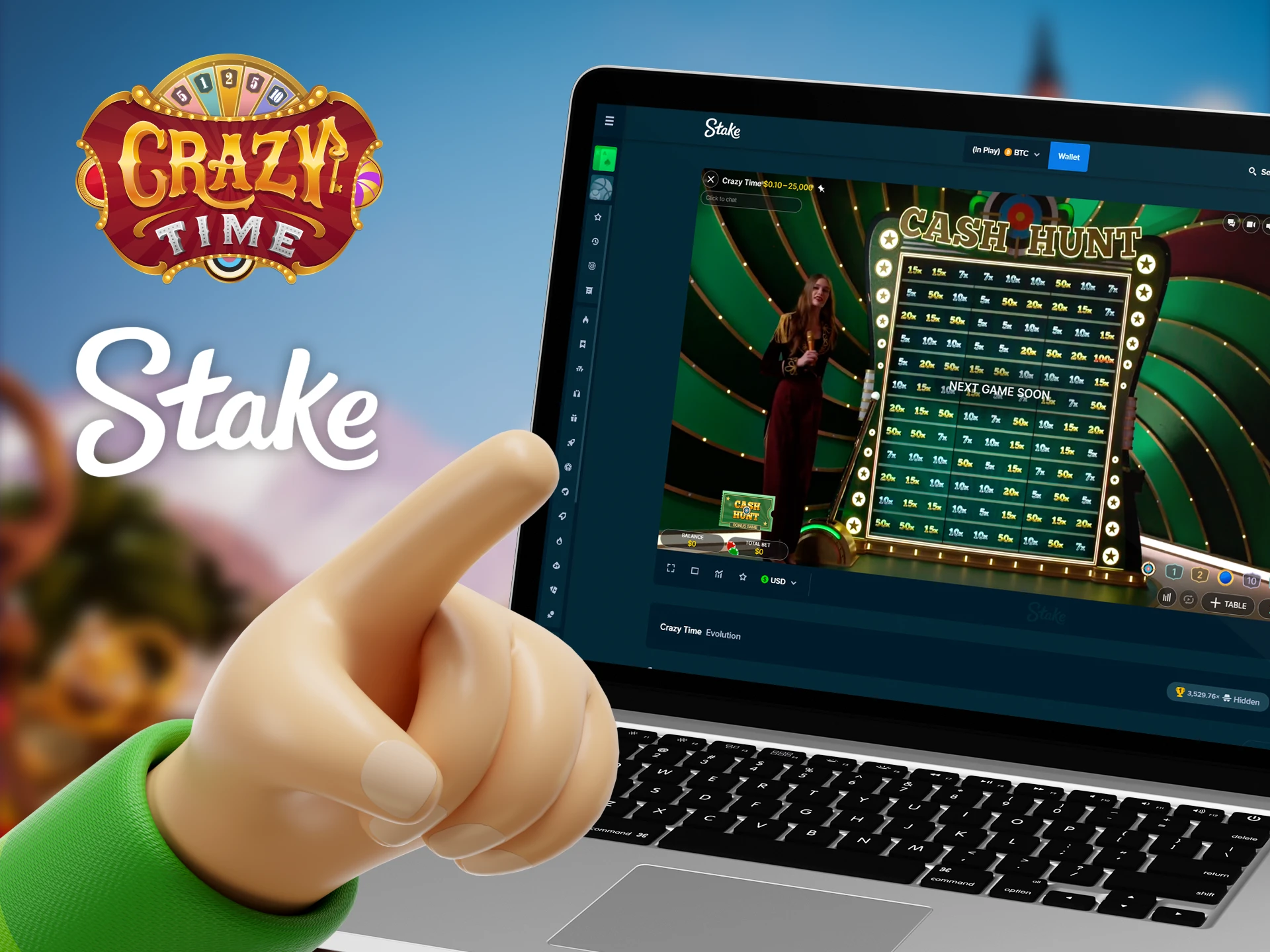 Play Crazy Time at Stake Casino and win big.